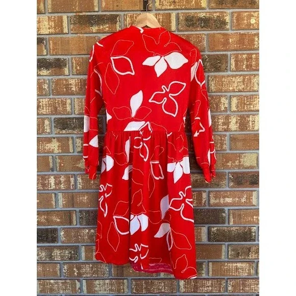Vintage Bleeker Street Red White Floral Midi Dress 70s ILGWU Jonathan Logan - Picture 6 of 6